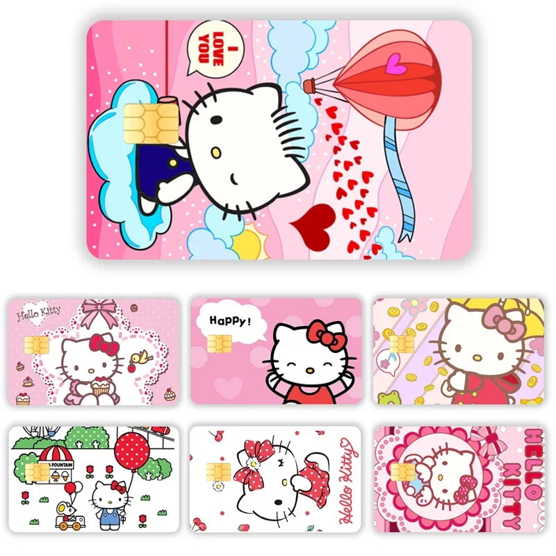 2024 New Hello Kitty Kawaii Diy Matte Card Stickers Anime Sanrios Cartoon Credit Debit Bank Pvc Waterproof Front Film Skin Decor