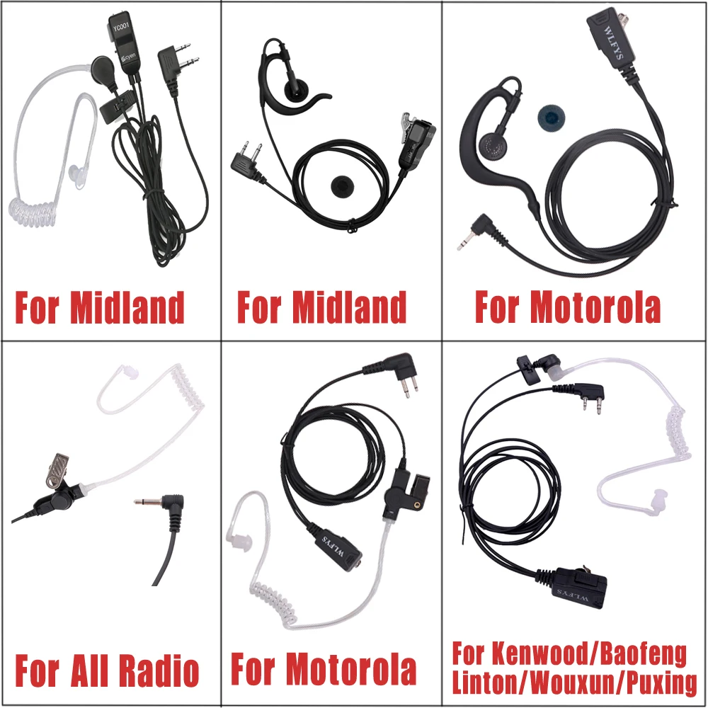 Radio Earpiece For Midland Motorola H3 with PTT/VOX Two Way Walkie Talkie Noise Canceling Transparent Security Headphones