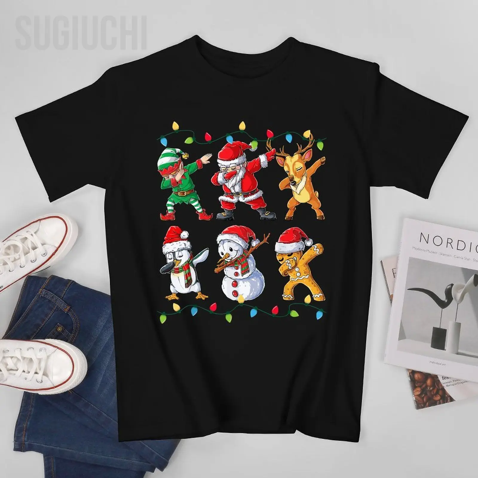 Unisex Men Dabbing Santa Elf Friends Christmas Boys Girls Men Xmas Dad Tshirt Tees T Shirts Women Boys 100% Cotton T-Shirt