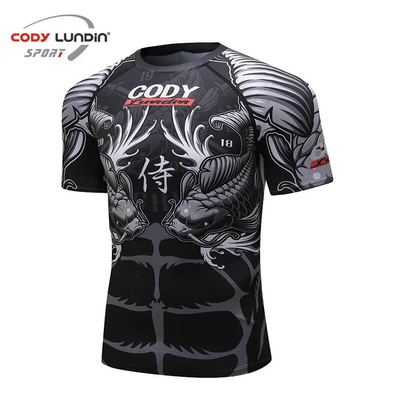 2024 MMA BBJ Rashguard T-shirt Men's Short Sleeve Tight Shirt Muay Thai Monkey GI Taekwondo Shirt Sports Breathable Boxing Top