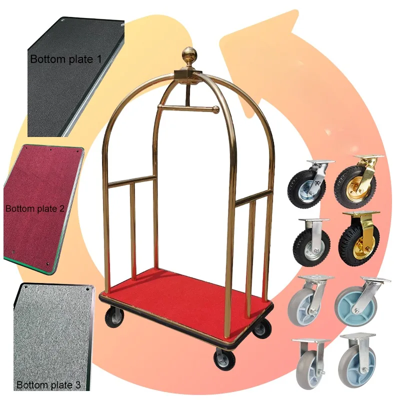 Stainless Steel Hotel Crown Luggage Cart Birdcage Trolleys Commercial Furniture Hardware Hotel Trolley For Laundry