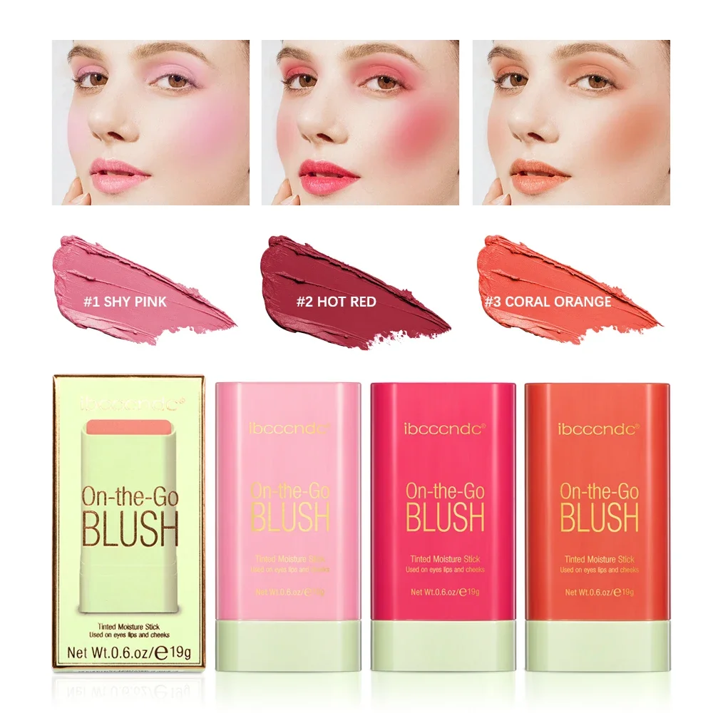 Bastão de blush matizado, 3 em 1 tubos de maquiagem, blush bochecha, cosméticos faciais matizado, creme rosa