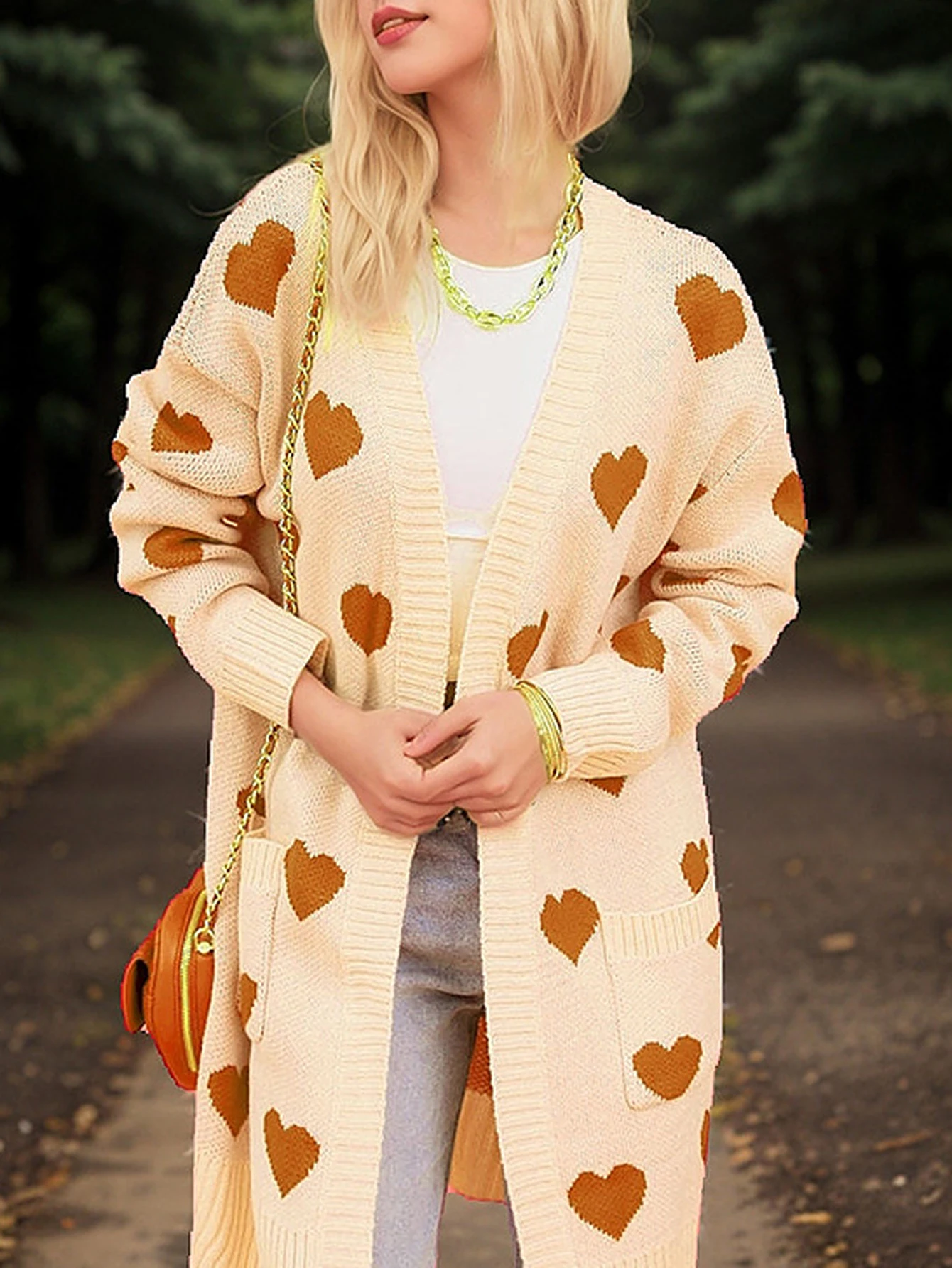 سترة نسائية طويلة مطبوعة برقبة على شكل حرف V مفتوحة من الأمام كاجوال عصرية للخريف والشتاء أنيقة وعصرية يوميًا