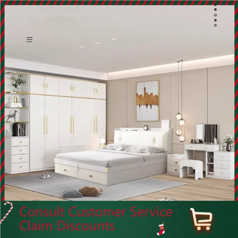 Conjunto de dormitorio de diseño moderno coreano, tocador blanco, conjunto de dormitorio doble de lujo para Hotel, cómoda Cama Matrimonio, muebles para el hogar