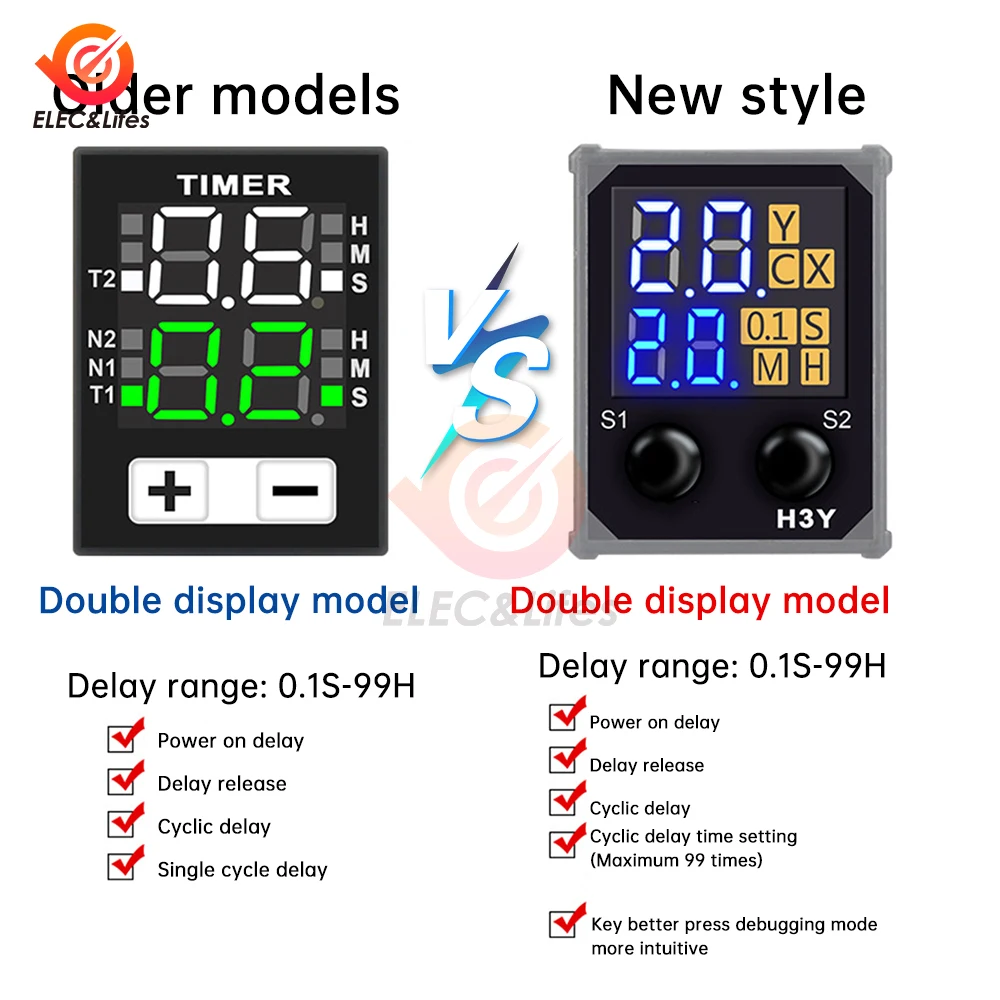 H3Y-2 DC 12V 24V AC 220V Small Adjustable Time Relay LCD Digital Display Cycle Time Control Delay Device With Base