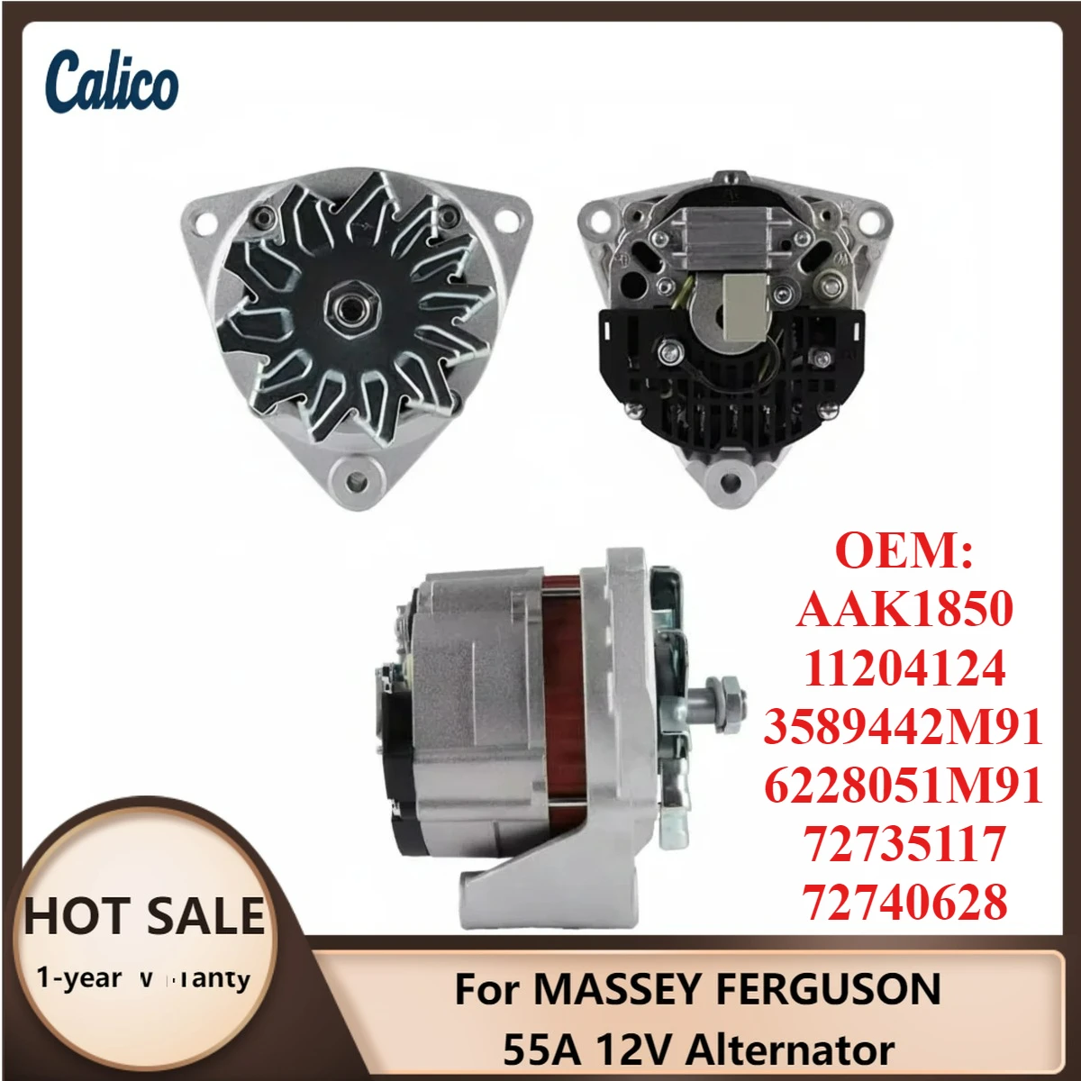 

Zero Defect Suitable for MASSEY FERGUSON 55A 12V Alternator AAK1850 11204124 3589442M91 6228051M91 72735117 72740628
