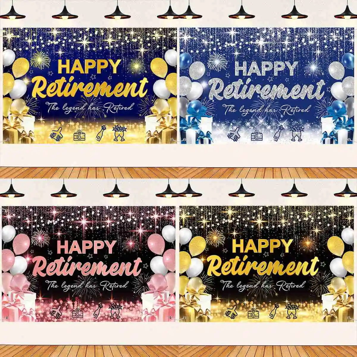 

Happy Retirement Party Backdrop Congrats Retire Glitter Balloon Cheers Family Decor Party Banner Background Photo Studio