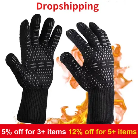 1 Pair BBQ Glove 300-500 Centigrade Extreme Heat Resistant Silicone Microwave Kitchen Gloves Cooking Grill Oven Mitts