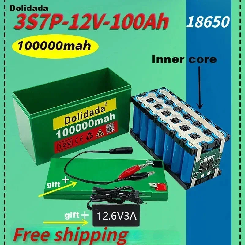 New 12V 3s7p Lithium Ion Battery100Ah Is Suitable for Outdoor Lighting of Agricultural Sprayer Sound Reserve Battery+ Charger