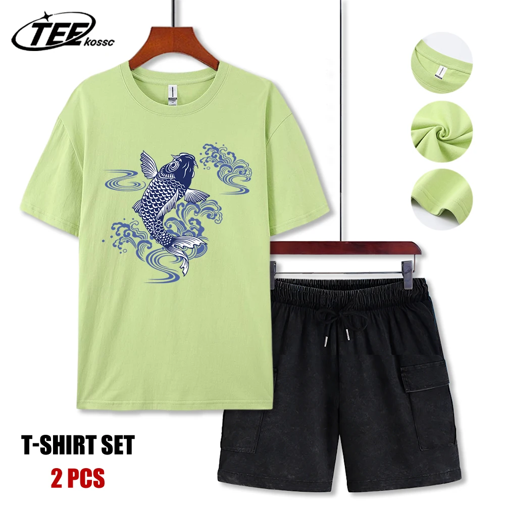 

Футболка унисекс с принтом «Карп-Кои» на удачу, с коротким рукавом, хлопковая, модная, с круглым вырезом, универсальная, мягкая, свободного кроя, летняя, комплект