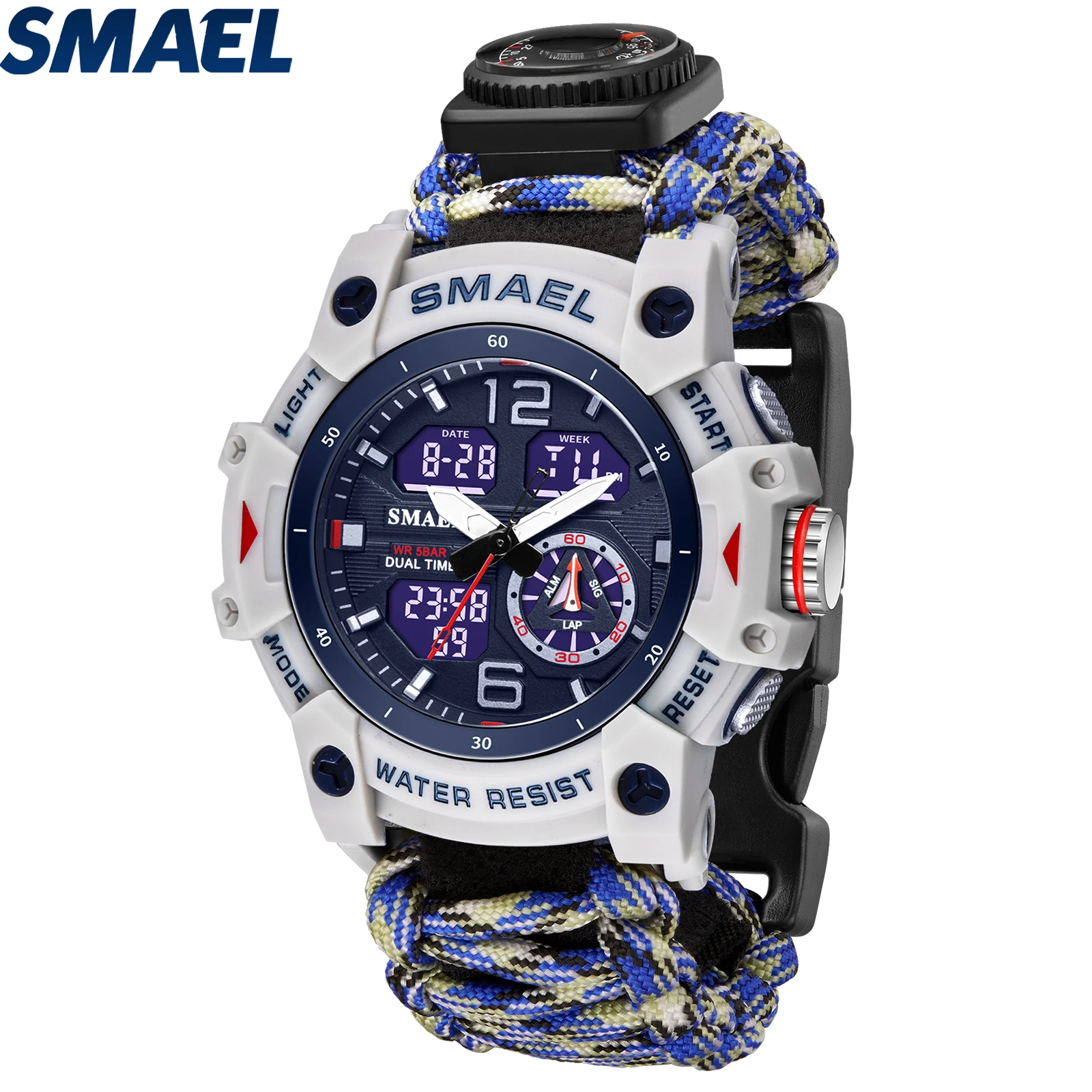 SMAEL New Outdoor sports Tactigal Watch 8007 Nylon Belt Men Watches Fahrenheit Celsius Compass SOS Burst Light Waterproof Men