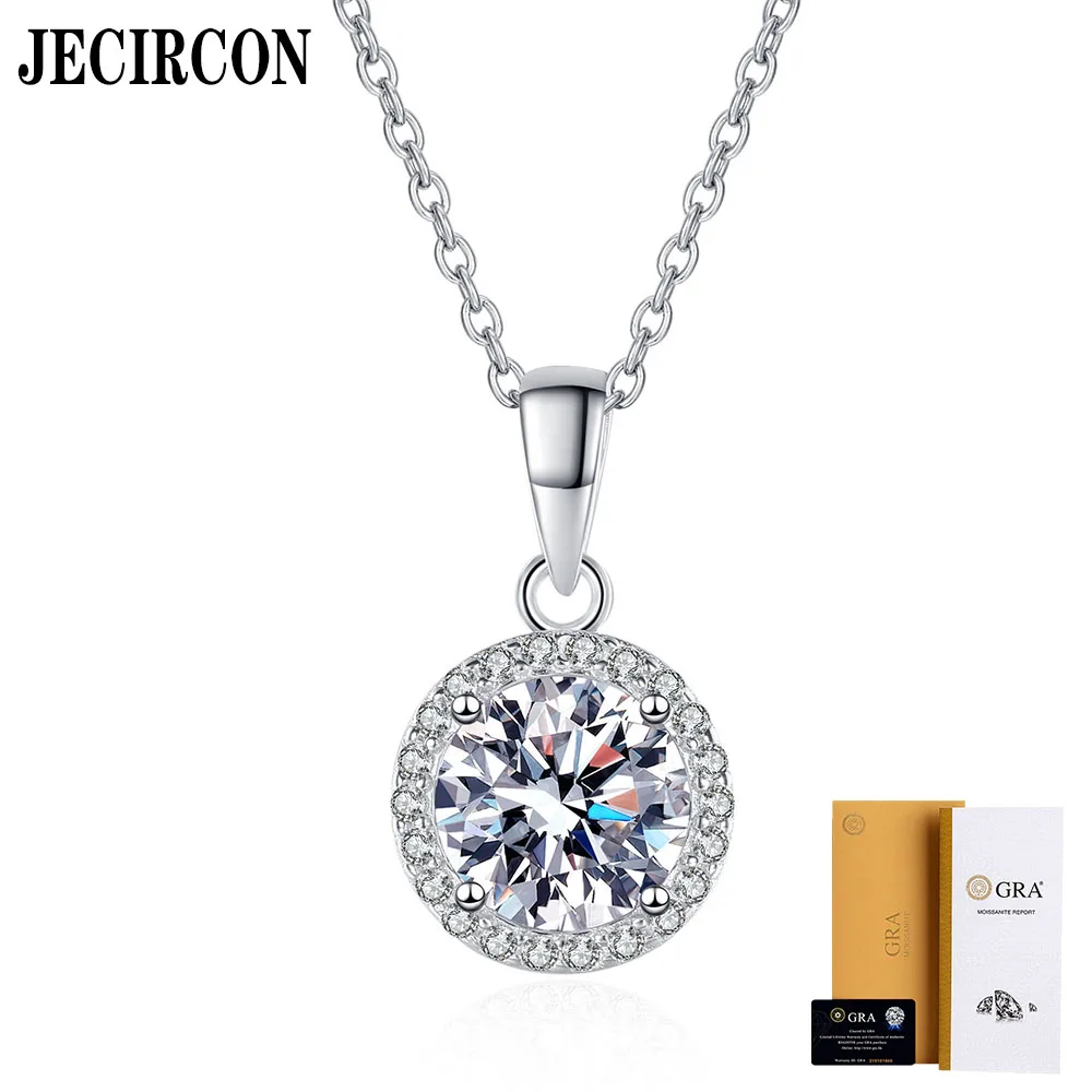 

JECIRCON 925 Sterling Silver Moissanite Necklace for Women Round Bag 1ct Clavicle Chain pt950 Gold Plated Wedding Party Jewelry