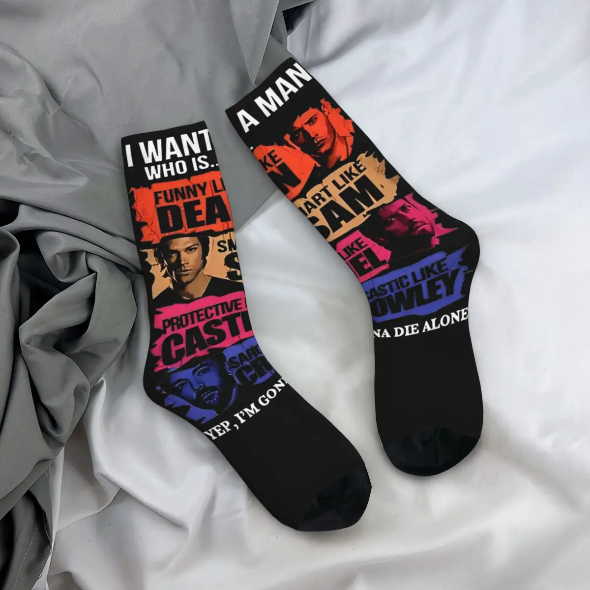 I Want A Man Who Like Dean Crowley Funny Socks Men's Women's Fashion Supernatural Socks Spring Summer Autumn Winter Socks Gifts