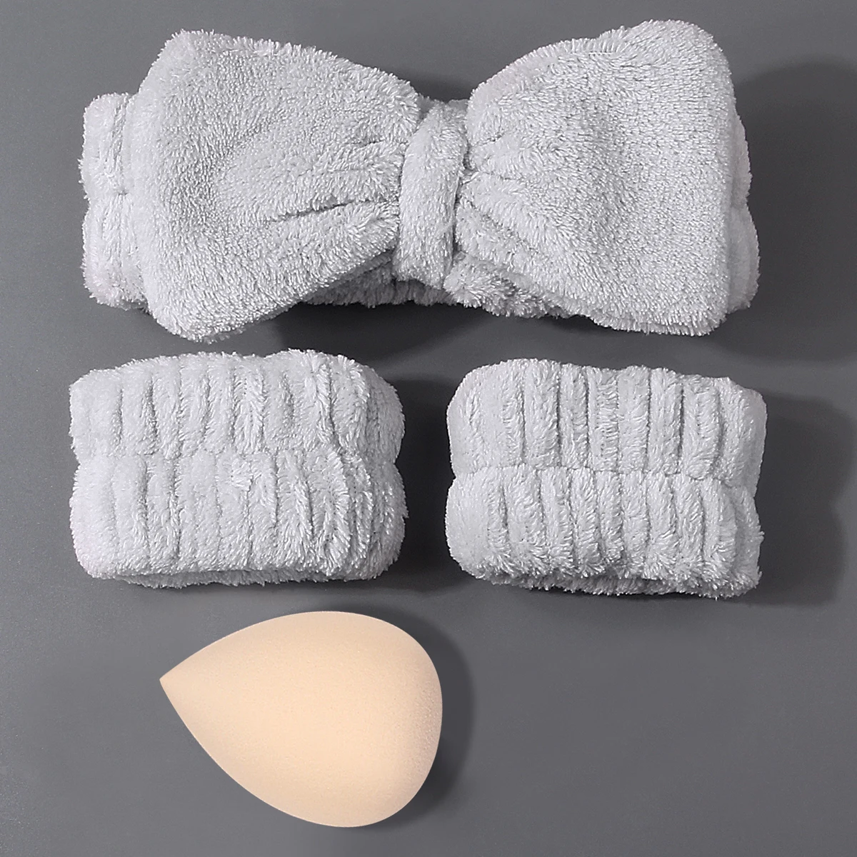 4/3/1PCS 슈퍼 소프트 페이셜 클렌징 세트, 리본 스타일 헤어 밴드/손목 스트랩 + 건식 및 습식 겸용 스펀지 에그 뷰티 도구