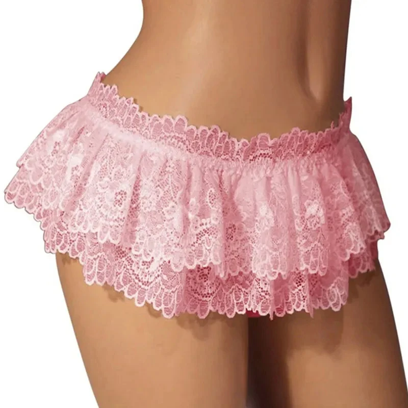 Women Sexy Lace Panties Ruffle Trim Lingerie Briefs Soft Comfortable Briefs Lolita Pink White Black