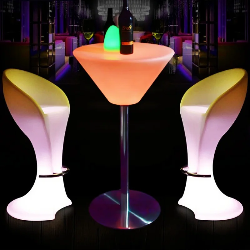 LED luminous high legged table and chair, bar waterproof furniture combination bar and chair