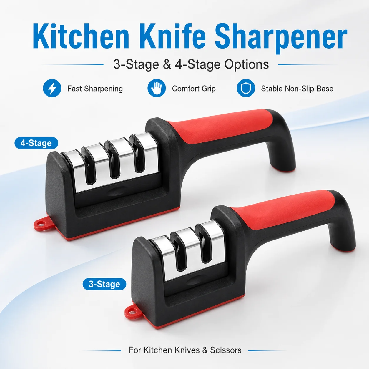 1PC Kitchen Knife Sharpener Tool 3 Stage 4 Stage Blade Grinder Non Slip Base For Stainless Steel Chef Knife Scissor Repair Use