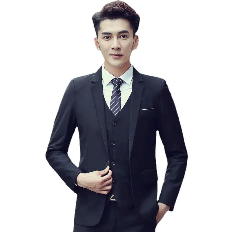 

Men Slim Fit Business Suit Three Piece Set Wedding Graduation Groom Groomsmen Formal Office Wear
