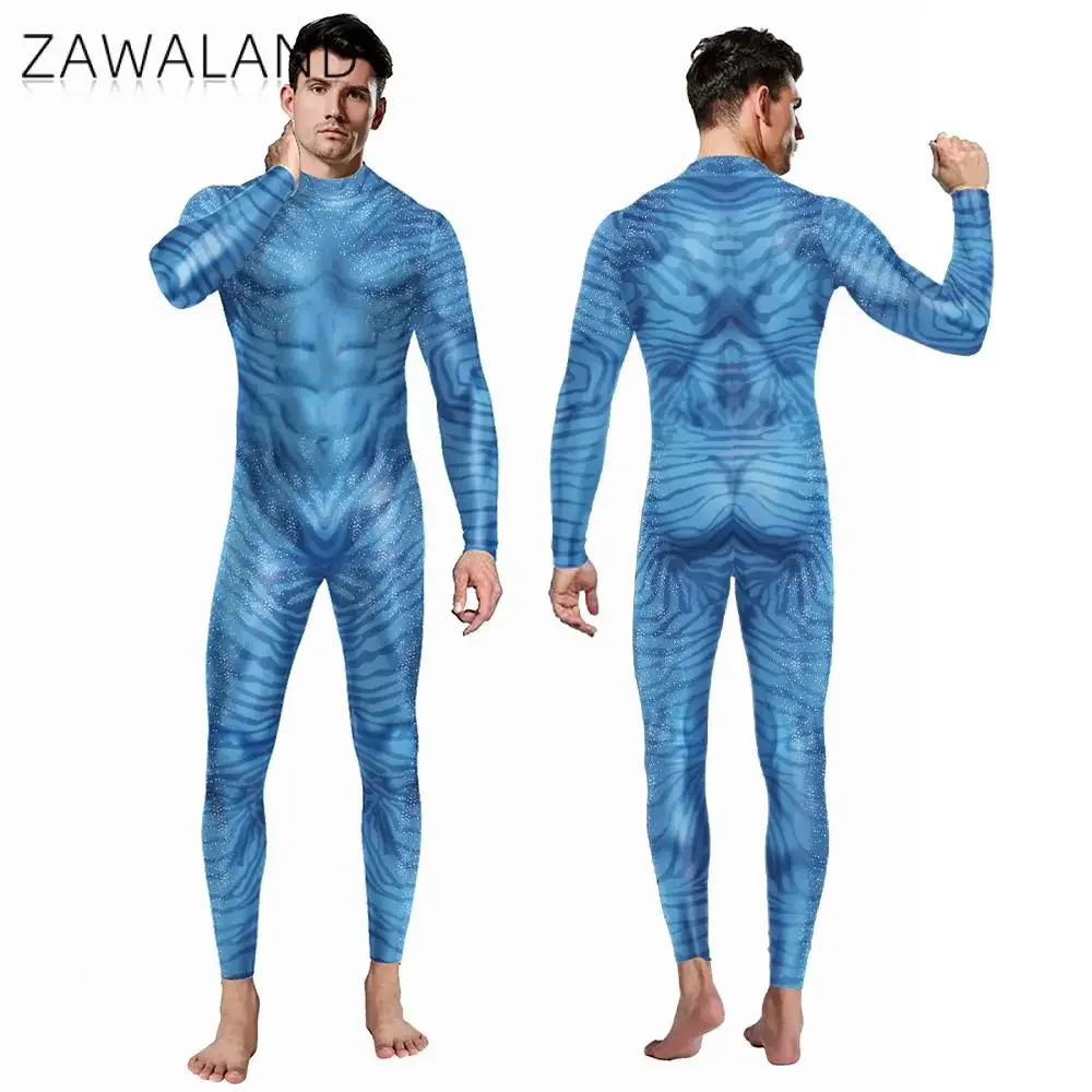 Zawaland Avatar Water Way Costume Cosplay Jumpsuit Carnival Disguise Suit Boy Girl Holiday Party Clothes Family Matching Suit