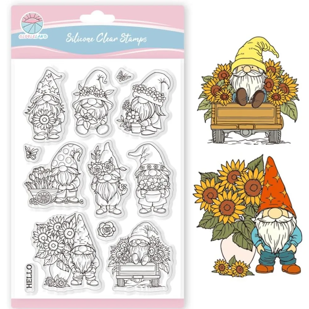 

Прозрачные штампы с подсолнухом и гномом для скрапбукинга, весенние подсолнухи, бабочки, карликовые силиконовые штампы, тюльпаны, розы, прозрачный штамп