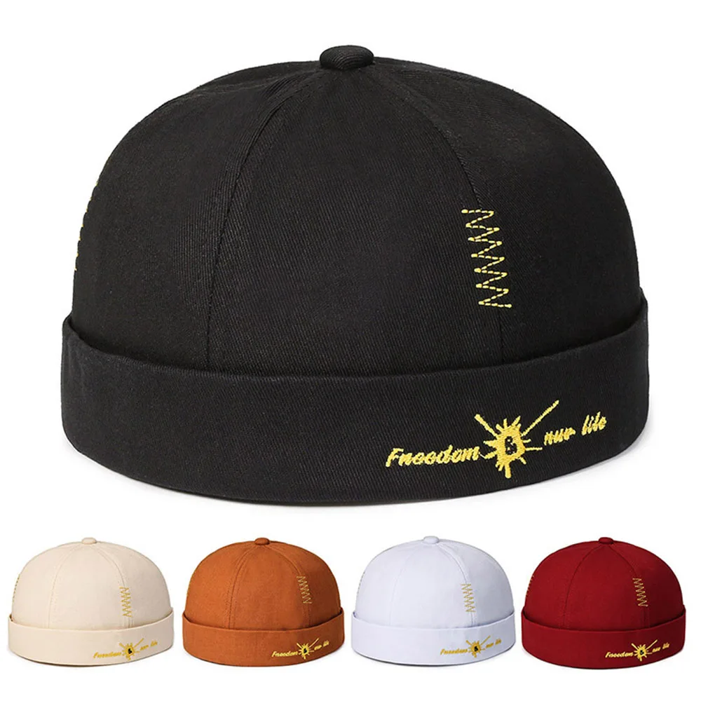 Vintage Dome Hat Mens Solid Color Beanie Cap embroidery Men Docker Hat adjustable Hip Hop Cap For Women Men Brimless Skull Cap