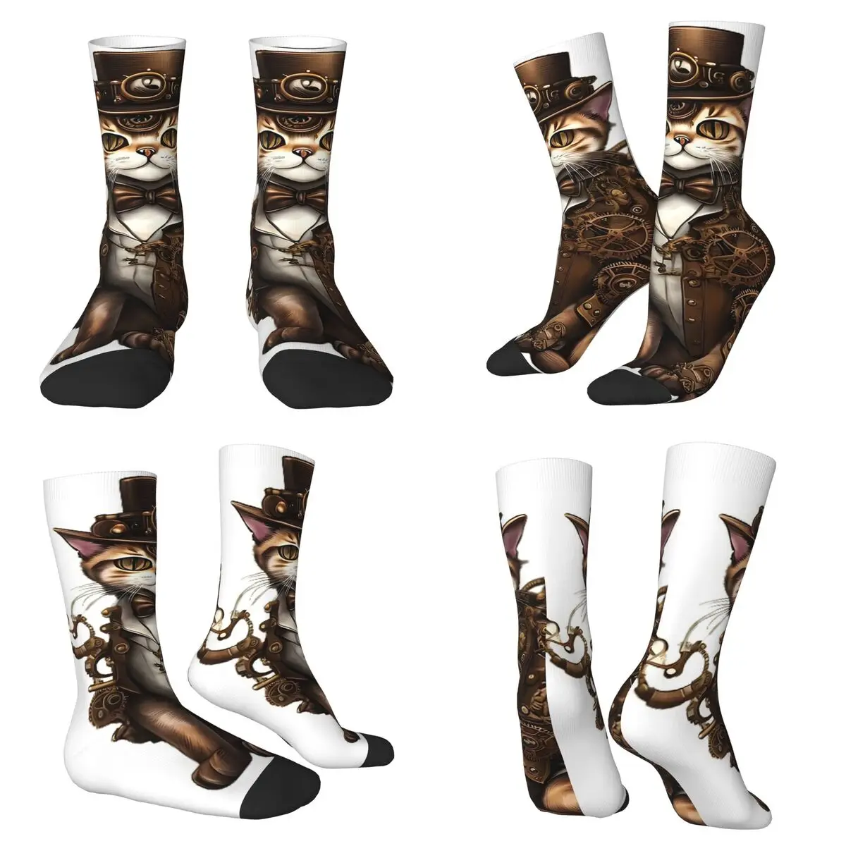 Steampunk Cat In A Mechanical Suit Socks Harajuku Super Soft Stockings All Season Long Socks for Unisex Valentine's Day Gifts