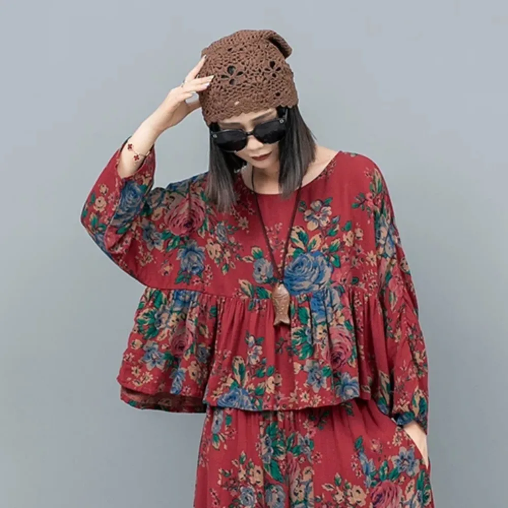 2024 Spring Summer New Northeastern Style Large Flower Loose Short Doll Shirt Women LX1089