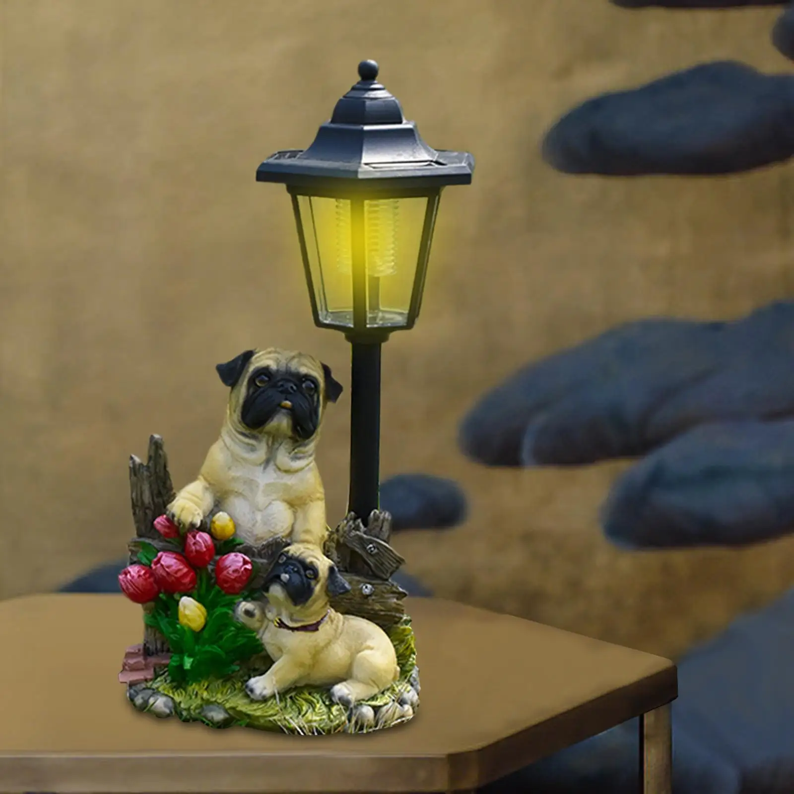 

Patio Dog Figurine Solar Powered Light Resin Sculpture for Balcony Lifelike