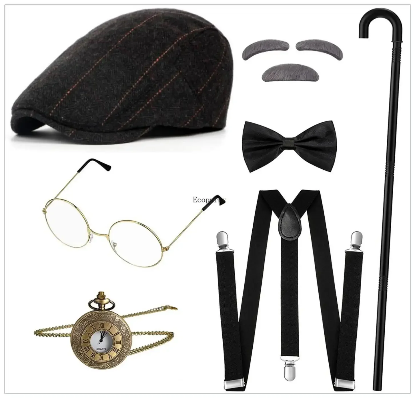 Hot sales 1920s Old Man Costume Grandpa Accessories 1920s Gatsby Gangster Man Costume Grandpa Accessories Set  cosplay