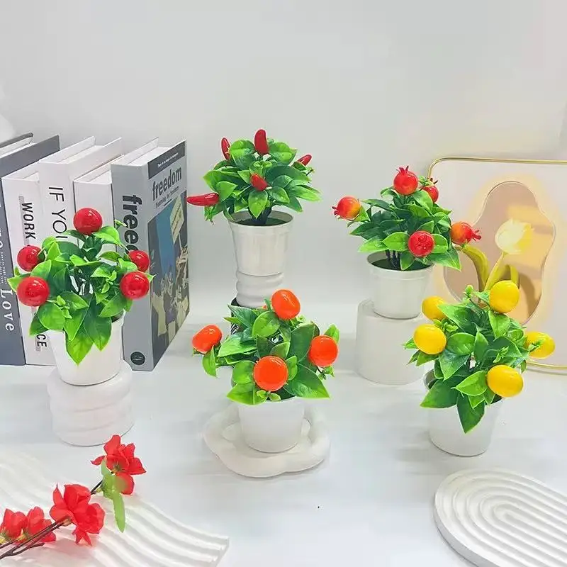 Creative Artificial Fruit Bonsai With Pot Fake Green Plant Desktop Decor Ornament for Home Living Room Window Display