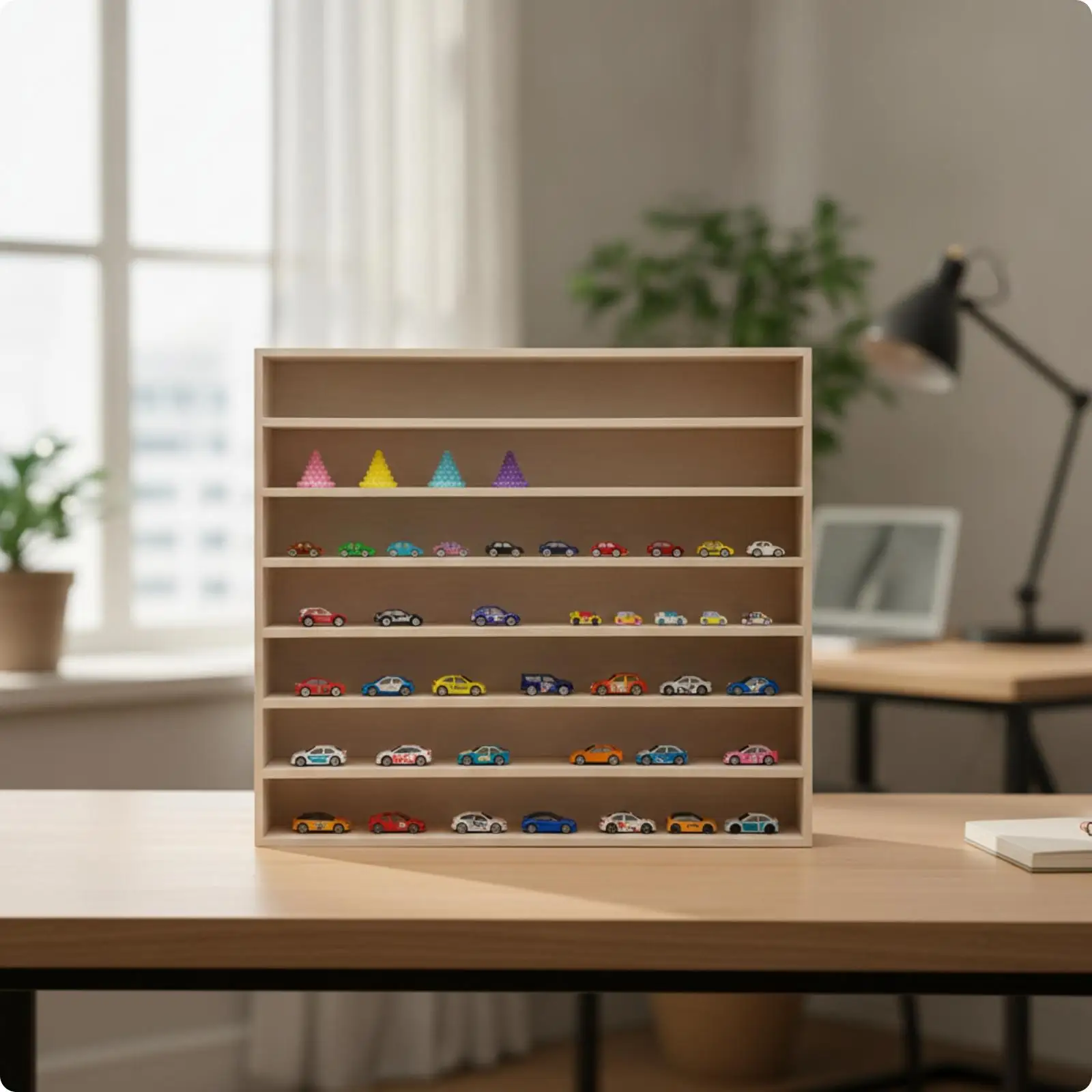 Solid Wood Multi Layer Display Rack for Small Toy Vehicles Desk Shelf Storage Organizer