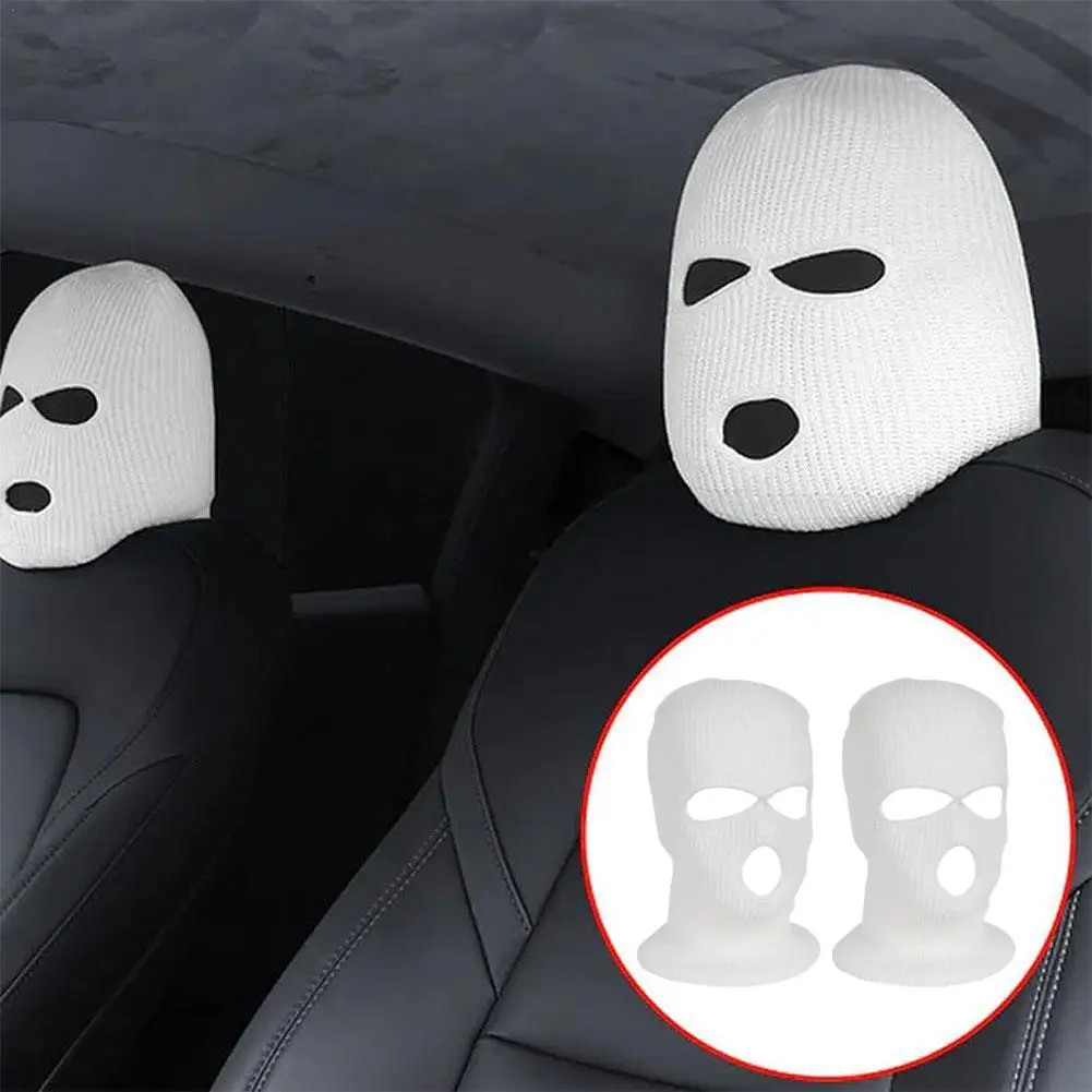 

2Pcs 3-hole Car Seat Headrest Full Face Cover Ski Mask Hat Anti Ash Protection For Car Interior Seats Funny Cover Decoration