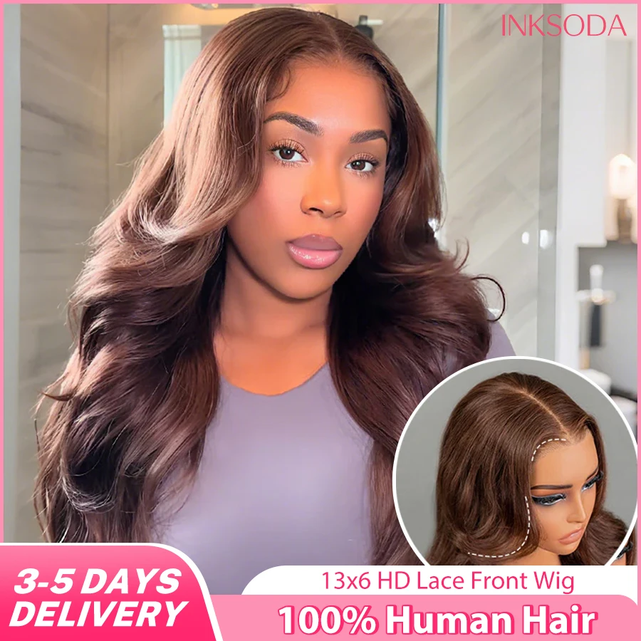 

13×4 13x6 HD Кружевной фронтальный парик с объемной волной Шоколадно-коричневый # 4 цветных передних человеческих волос, предварительно сорванные, 220% парики для женщин, 40 30 дюймов