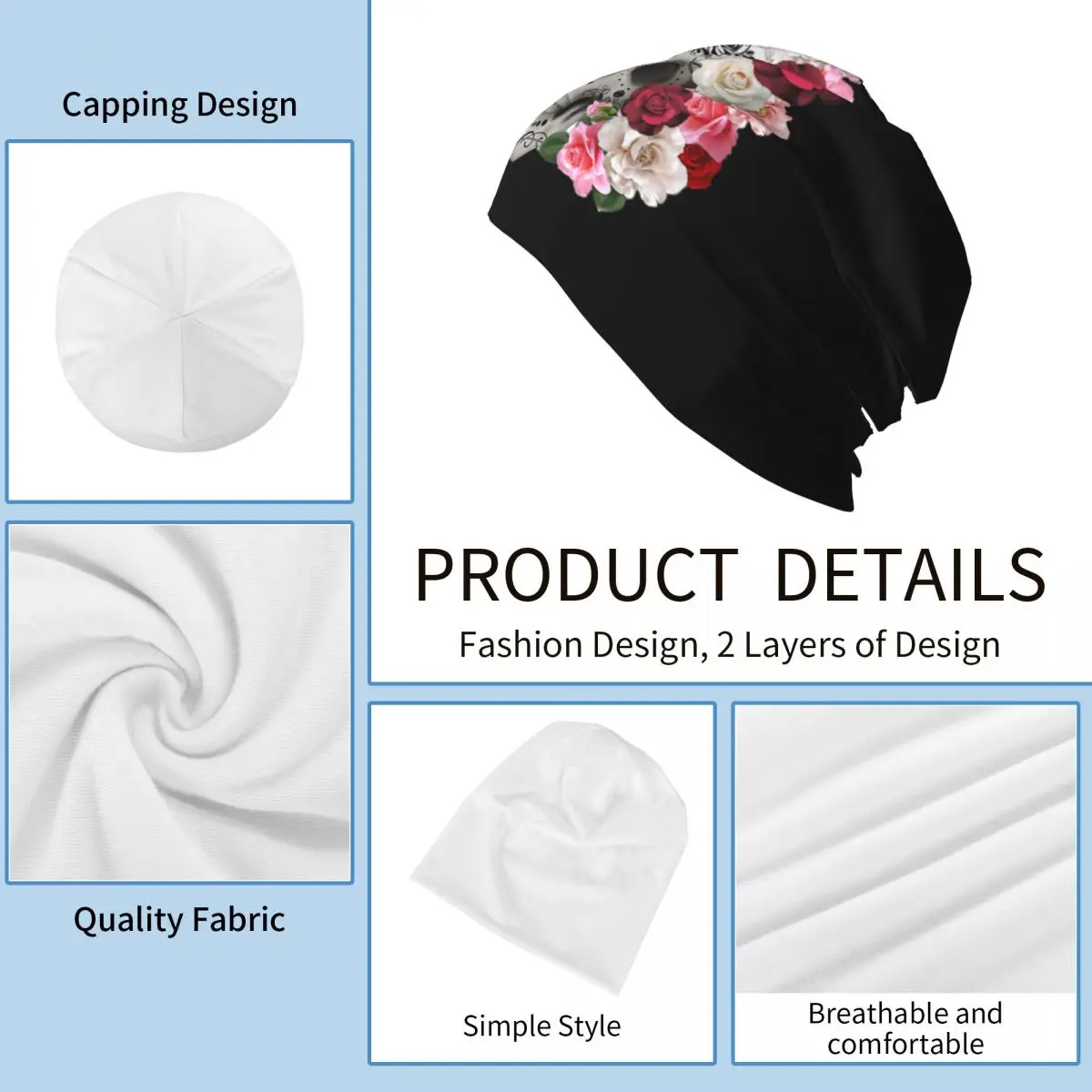 السكر الجمجمة مع الورود Skullies قبعة صغيرة دافئة الخريف الشتاء في الهواء الطلق قبعة محبوك بونيه قبعات للرجال النساء الكبار