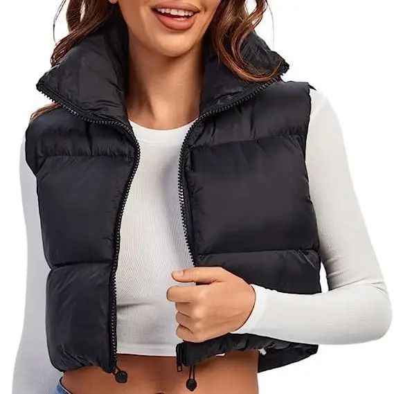 Autumn And Winter Women's Short Cotton Down Vest Short Stand-up Collar Warm Sleeveless Quilted Vest Outdoor Travel Jacket Tops