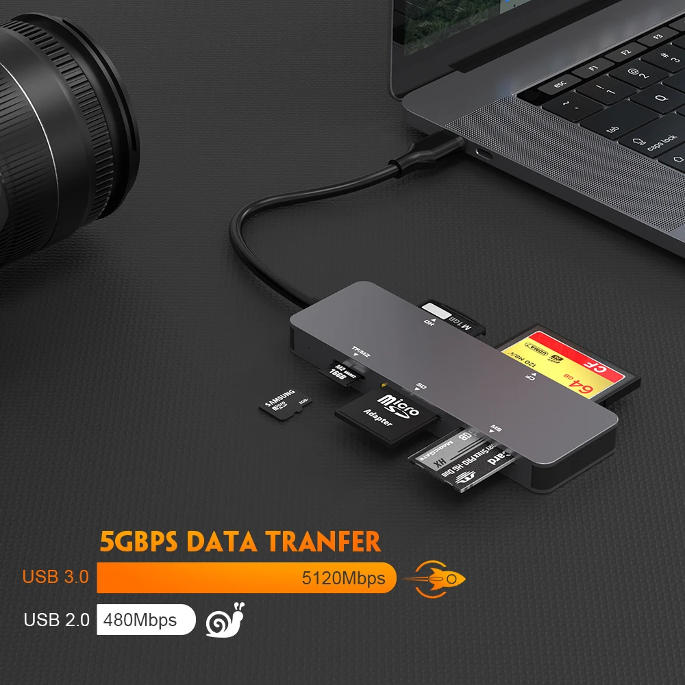 AJIUYU 5 in 1 Multifunction Type C CF XD MS SD M2/TF Smart Memory Card Reader Flash Drive Adapter Type C Laptop Computer Phone