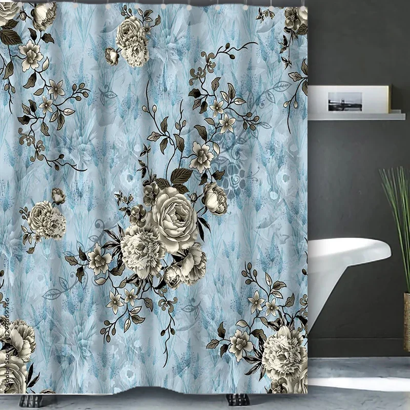 

Vintage Flowers pattern Bathing Curtain Bathroom Shower Curtain Waterproof With 12 Hooks Home Deco