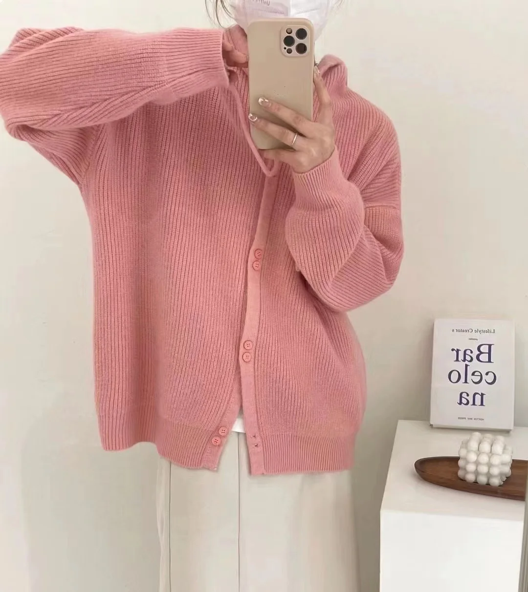 Women's Korean Hooded Sweater Knitted Cardigan Long Sleeve Top Knitwear Loose Candy Color Sweaters Autumn Winter Clothes 2024
