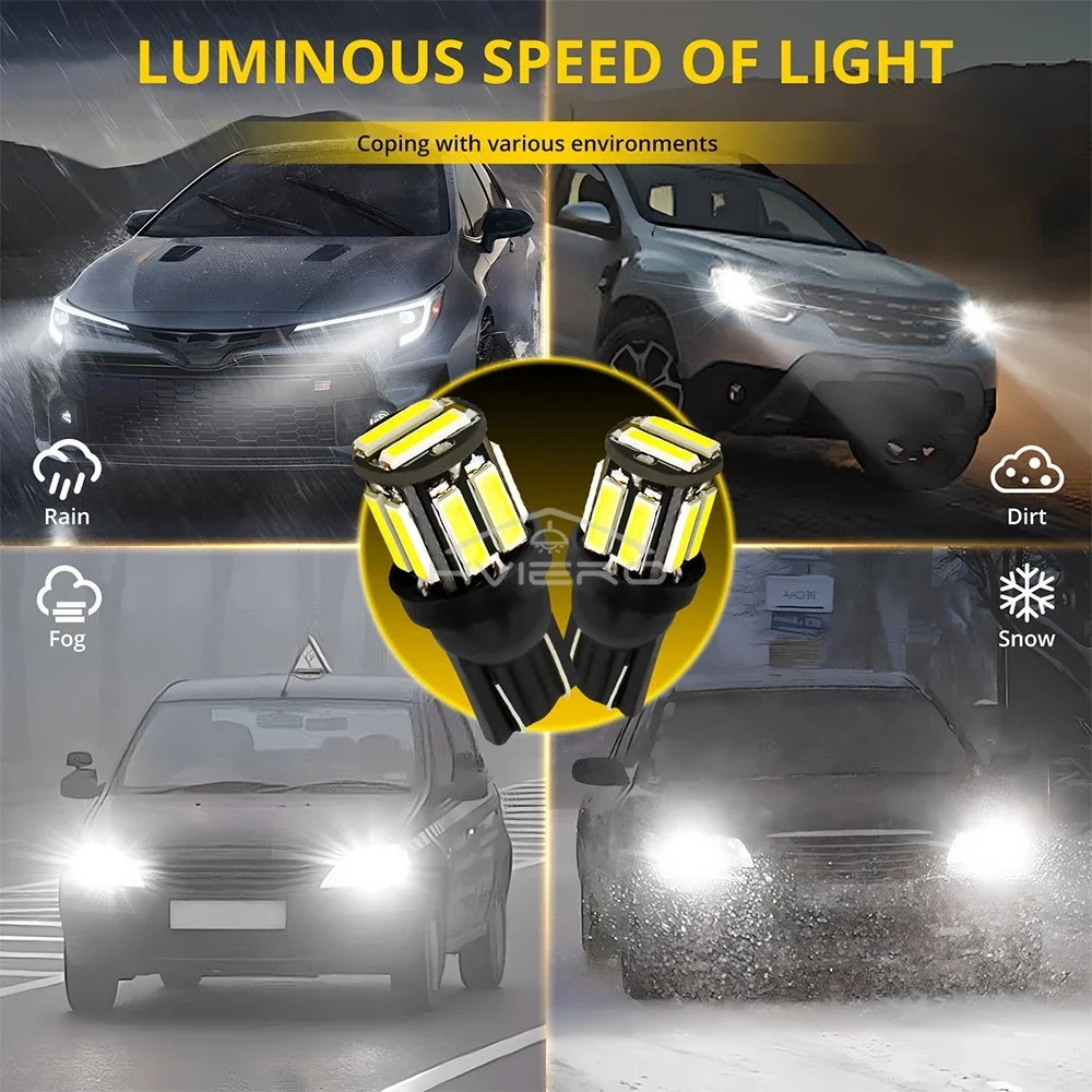 4Pcs T10 COB 10SMD Led 7020 Auto At Night LED 194 168 Wedge Replacement Reverse Instrument Panel Lamp White Bulbs For Lighting