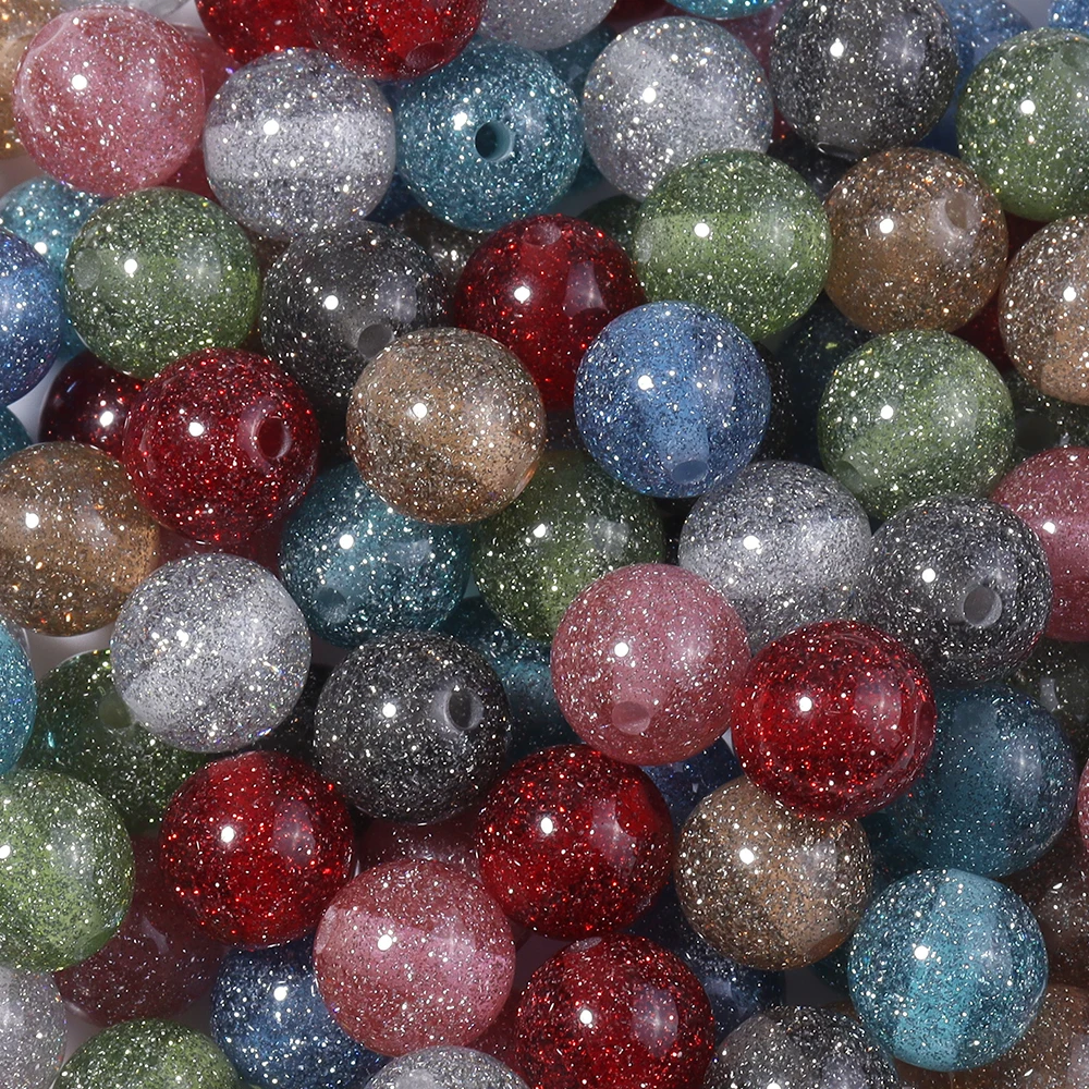 20 Stück 12mm Bunte Gypsophila-Harzperlen Glitzernde Runde Lose Abstandsperlen für Schmuckherstellung DIY Armband Halskette Zubehör