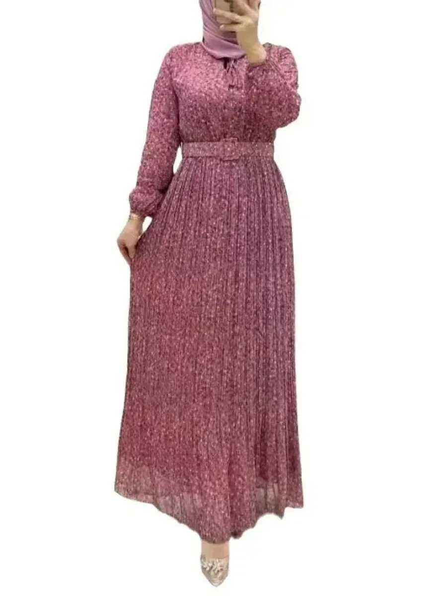 Robe longue imprimée musulmane pour femmes, Jalabiya, Ramadan, Eid Abaya, Islam, ceintures, robe éducative, arabe, Maroc, Dubaï, Abayas, Kaftan