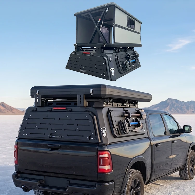 Electronic Lift Hard Aluminum Truck Bed Camper Shell Overlanding Station Waterproof Lockable Tonneau Covercar Roof Top Tent