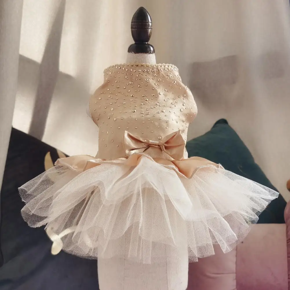 Fotografia 3: Vestido de princesa para animais de estimação, vestido de princesa com laço brilhante para fantasia pequena e fofa com saia de gaze de lantejoulas para cães e gatos, roupa de festa