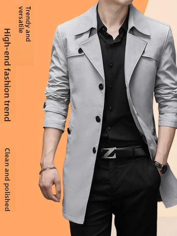 

Мужское тонкое пальто Slim Fit на весну и осень, модная элегантная верхняя одежда средней длины, повседневная шикарная куртка в корейском стиле
