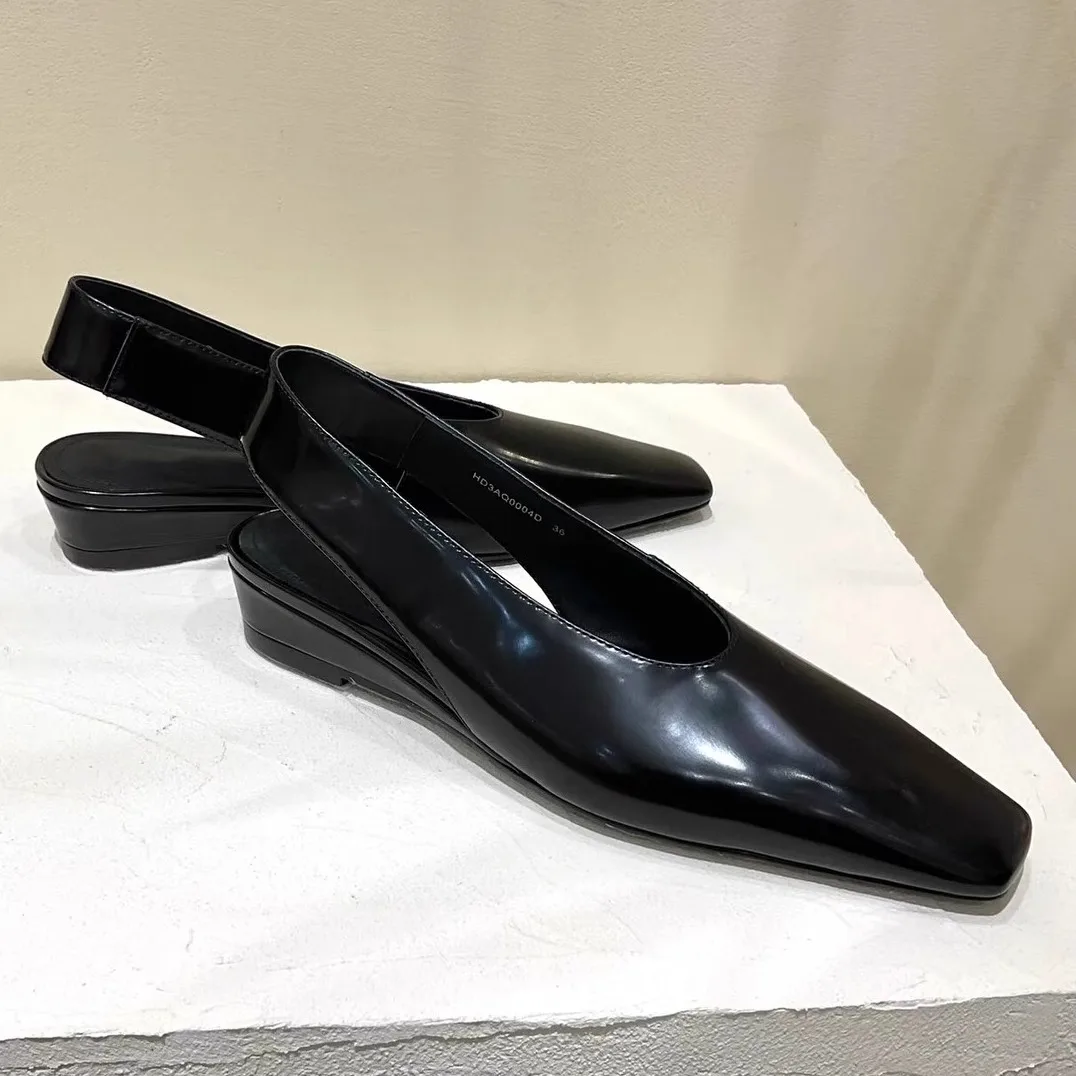 

Square Toe Low Heel Back Sling Sandals Elegant Wedge Versatile Back Strap Mule Pumps Soft Leather Comfortable Women's Shoes