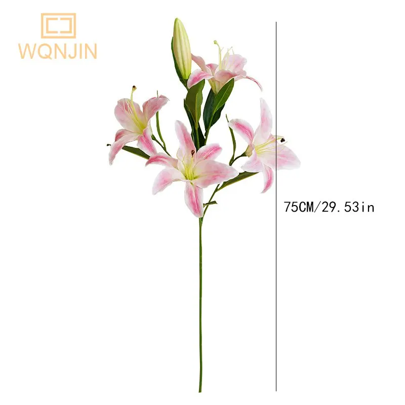 75 cm lange Lilie, künstliche Blumen, Party, Hochzeit, Brautstrauß, künstliche Pflanze für Wohnzimmer, Tisch, Zuhause, Garen-Dekoration, fühlt sich echt an – Detail 5
