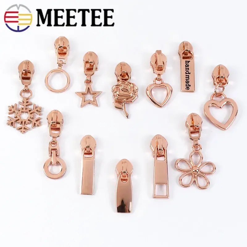 Meetee 10/20/50Pc 5# Zipper Slider for Nylon Zip RoseGold Zippers Puller Head Sewing Clothing Zips Sliders Luggage Tag Accessory