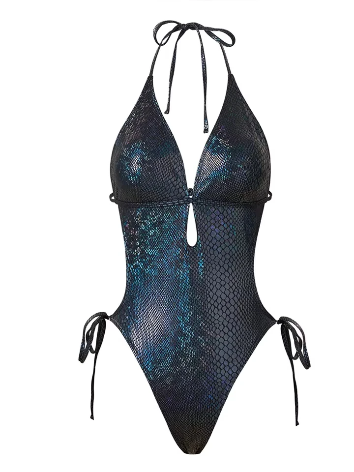 

Vzvn New All Season Backless Tight Sexy Fashion Lace Up Snake Pattern One Piece Swimsuit Women Beach Bikinis One Piece Swims