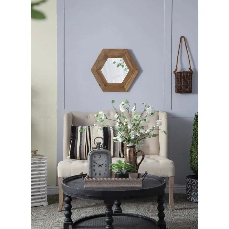 18.5" x 18.5" Hexagon Wood Frame Mirror Wall Decor for Living Room Bathroom Hallway