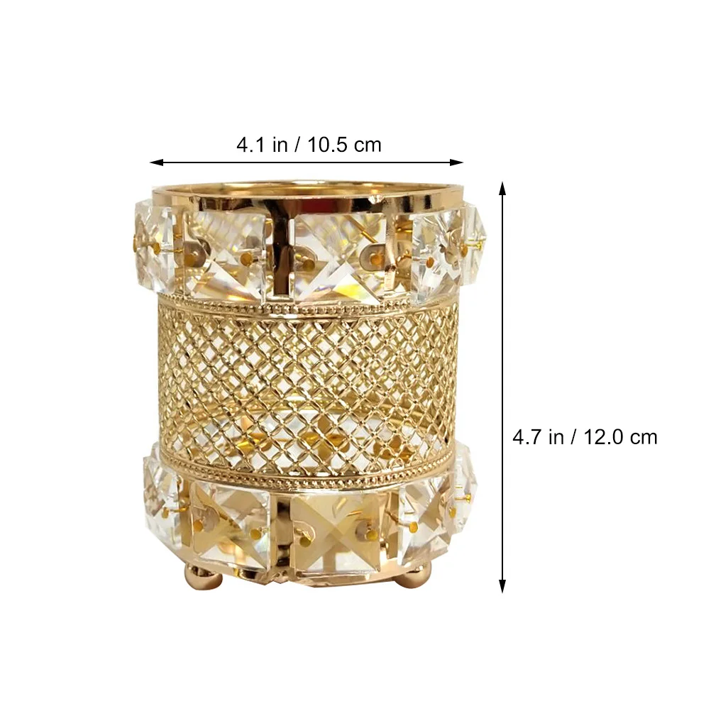 Golden Crystal Cylinder Decoration Pen Holder Makeup Brush Bucket Storage Jar Container